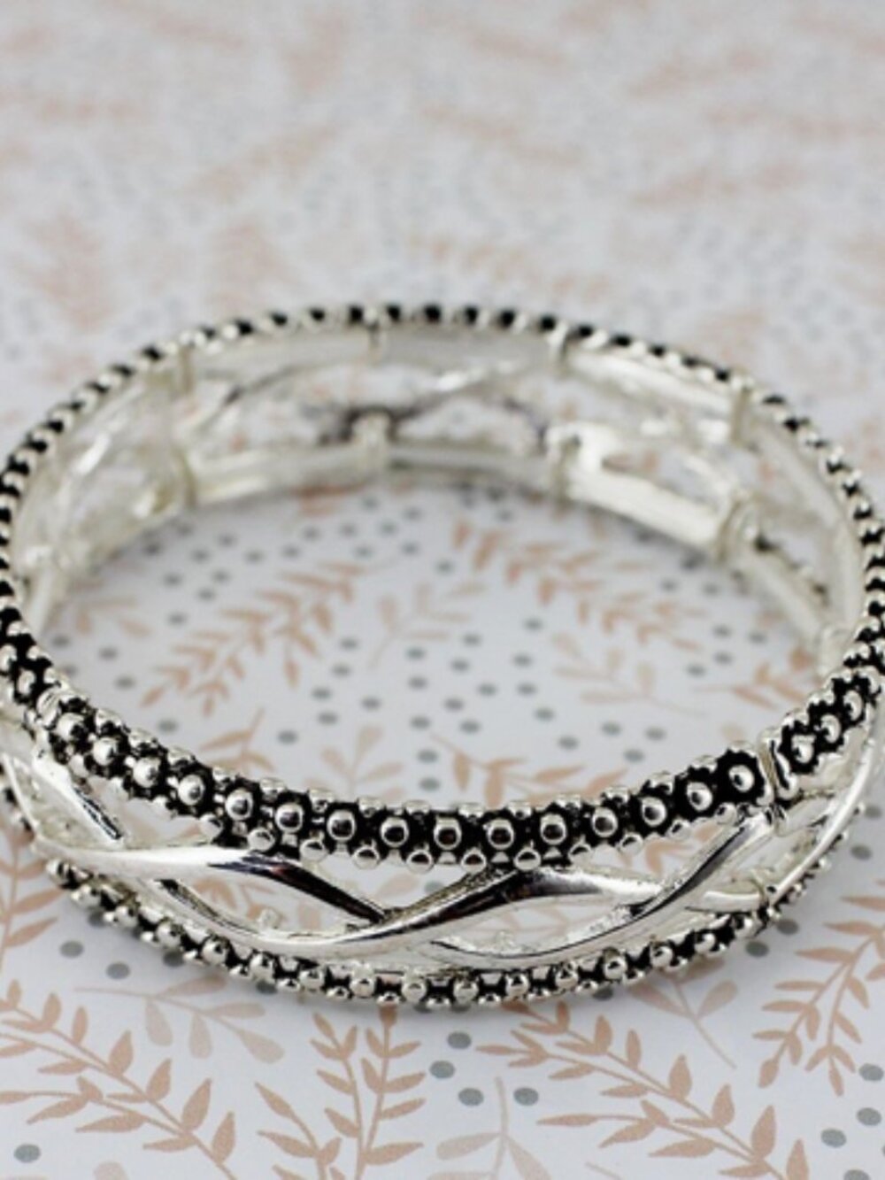 NIB Silver and Black Braided Stretch Bracelet - Women Accessories